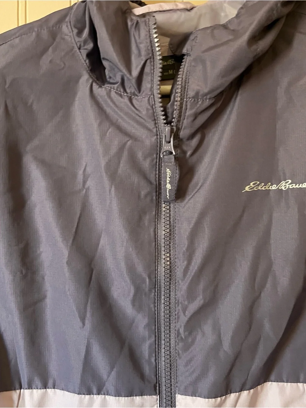 Eddie Bauer Two-Tone Hooded Windbreaker Jacket - Gray & Light Pink Medium kids